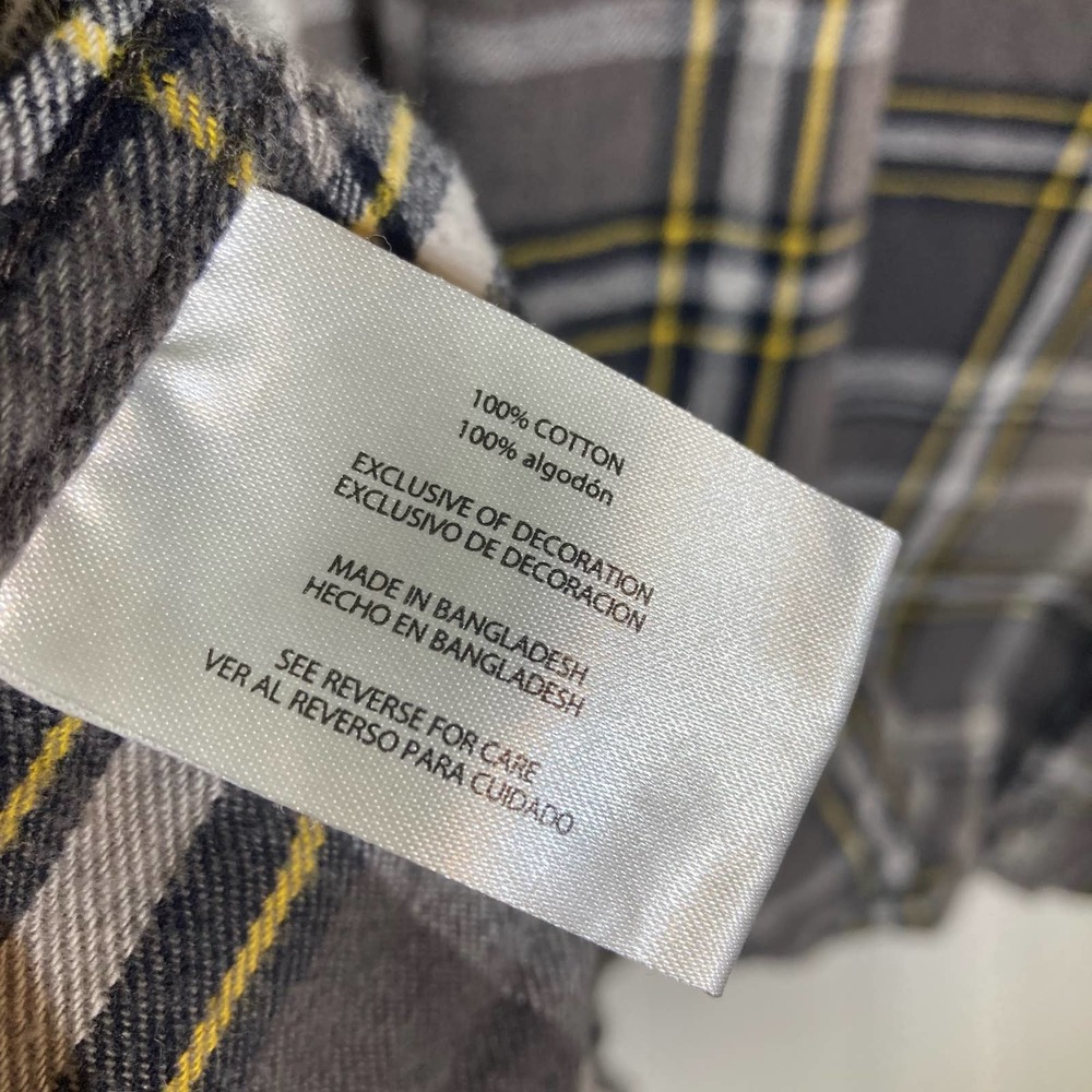 Eddie Bauer Mens XXL Gray Yellow Plaid Flannel Double Breasted Button Down Shirt - Picture 5 of 6